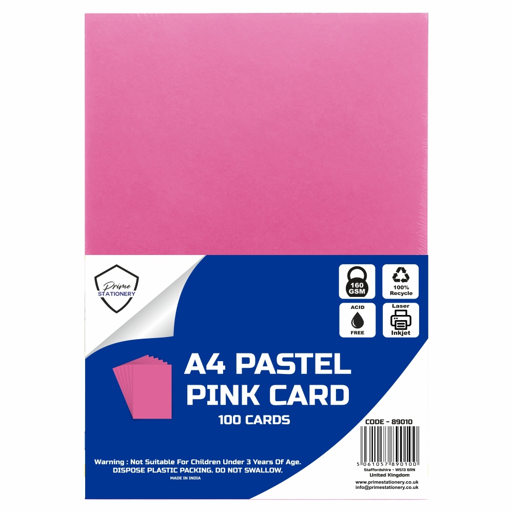 Prime A4 Pastel Pink Card 160 GSM 100 Sheets